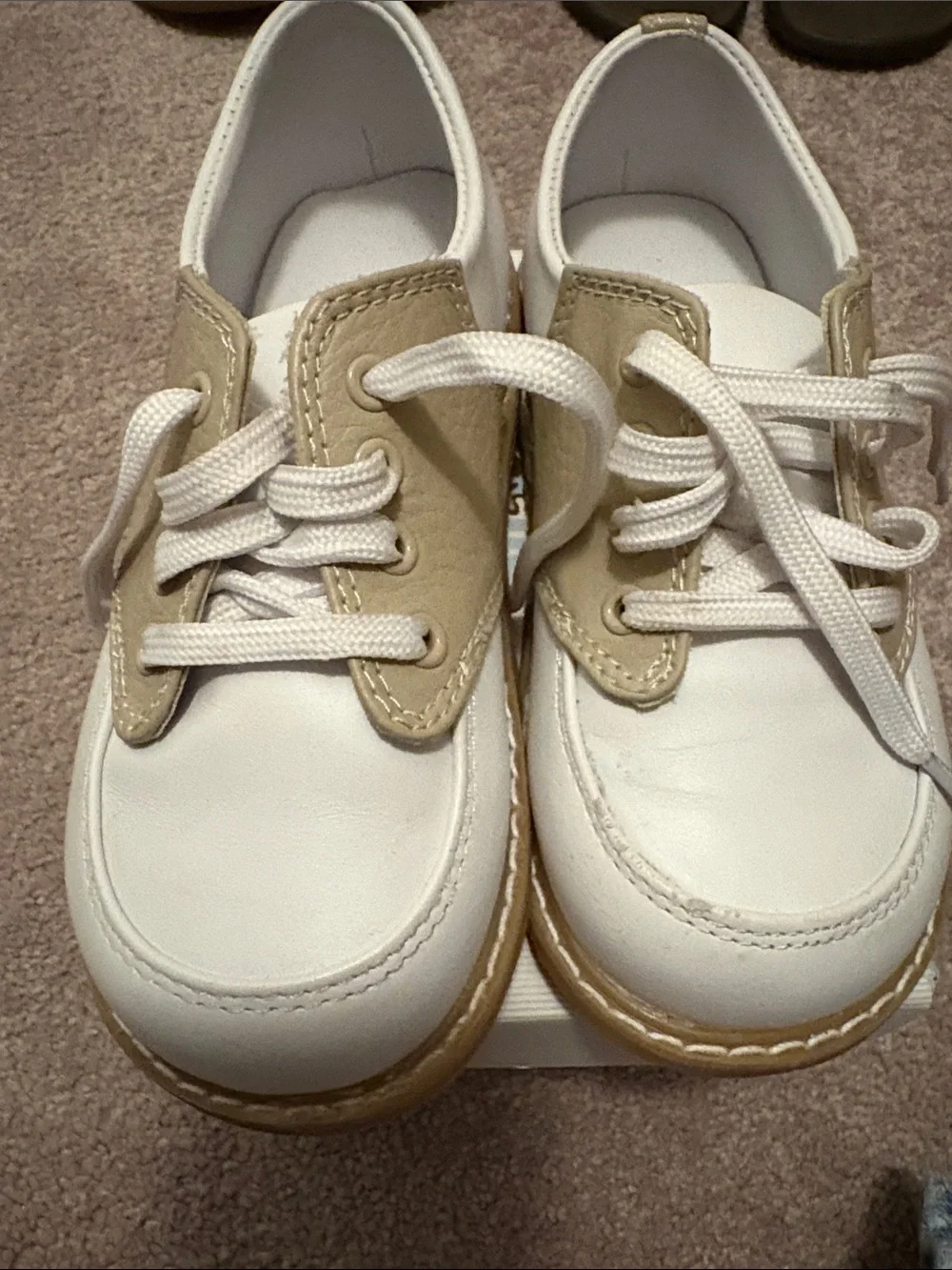 Kids White and Tan Casual Lace-Up Shoes